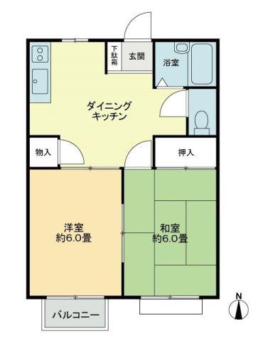 フォブール古高松 A(2DK/2階)の間取り写真
