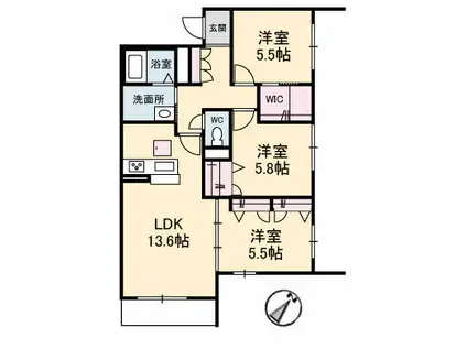 シャーメゾン宇多津 B棟(3LDK/1階)の間取り写真
