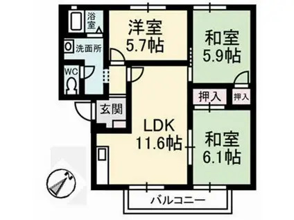 グリーンハイツ芝崎(3LDK/2階)の間取り写真