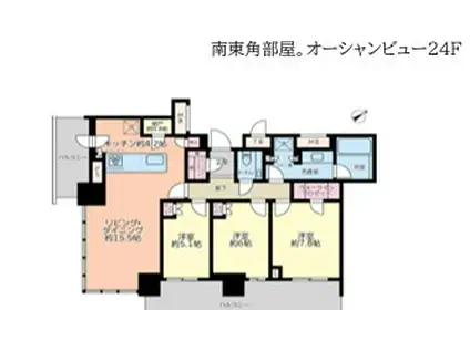 BRILLIA TOWER 浜離宮(3LDK/24階)の間取り写真