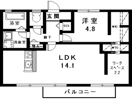 グリーンパークテラザワ(1LDK/2階)の間取り写真