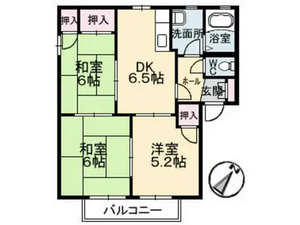 ディアス南幸 C棟(3DK/2階)の間取り写真