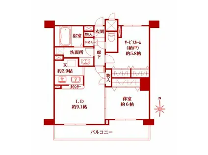 フローラルガーデン(1SLDK/4階)の間取り写真