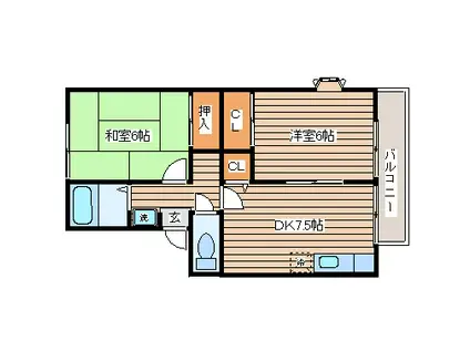 ベルパーク川平III(2DK/1階)の間取り写真