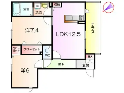 フォレナ上野芝(2LDK/1階)の間取り写真