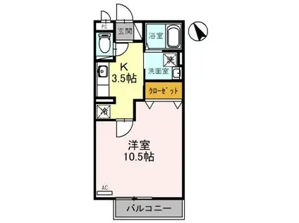 リビングタウン西都A(1K/3階)の間取り写真