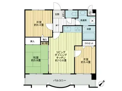 ライオンズマンション新大江第2(3LDK/2階)の間取り写真