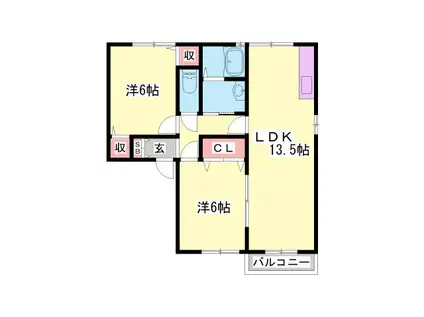 ルシエルたきの(2LDK/2階)の間取り写真