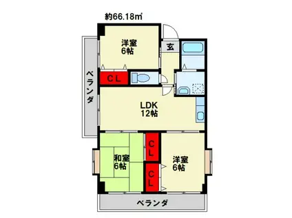 エクセレントリッチ伊崎(3LDK/4階)の間取り写真