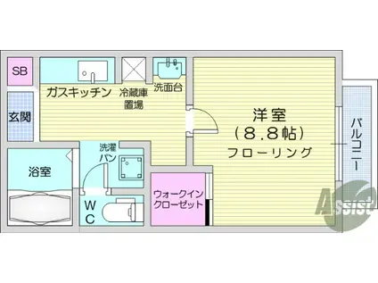 仙台市地下鉄東西線 荒井駅(宮城) 徒歩7分 2階建 築24年(1K/1階)の間取り写真
