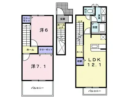 エスポワールB(2LDK/2階)の間取り写真