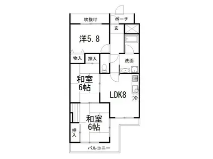 グランドール一里山(3LDK/5階)の間取り写真
