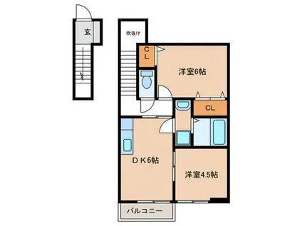 グランディール B棟(2DK/2階)の間取り写真