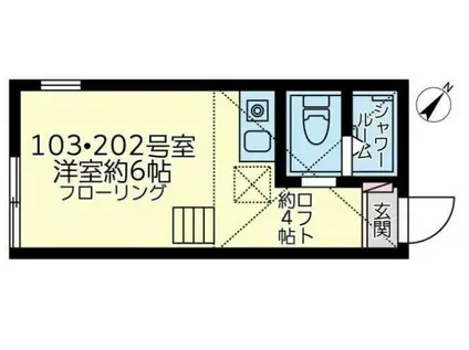 ユナイト阪東橋ラ・カリビアーノ(ワンルーム/1階)の間取り写真