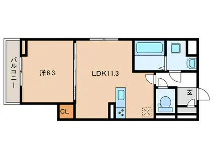 GRAMM御陵荒木C(1LDK/2階)の間取り写真