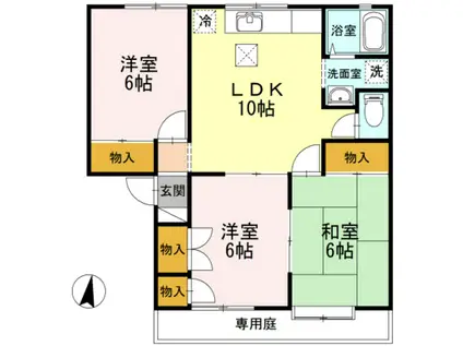 ドミトリー・サヴァーブA棟(3LDK/1階)の間取り写真