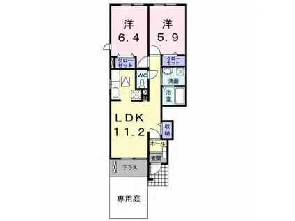 ローレルコートS(2LDK/1階)の間取り写真