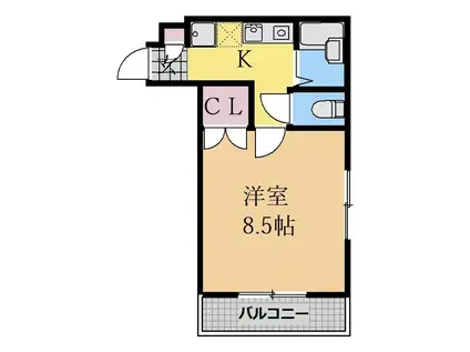 ヒルズ山花(1K/3階)の間取り写真