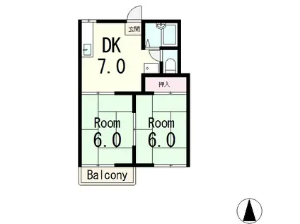 レ・ユニオン石山A棟(2DK/2階)の間取り写真