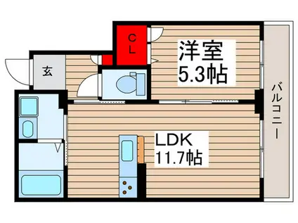 京成千葉線 千葉中央駅 徒歩11分 3階建 築10年(1LDK/2階)の間取り写真