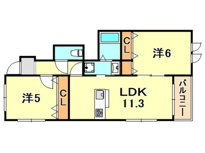 グランシャリオ山手イースト(2LDK/1階)の間取り写真