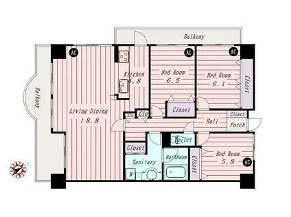 チェリーガーデン3号棟(3LDK/9階)の間取り写真