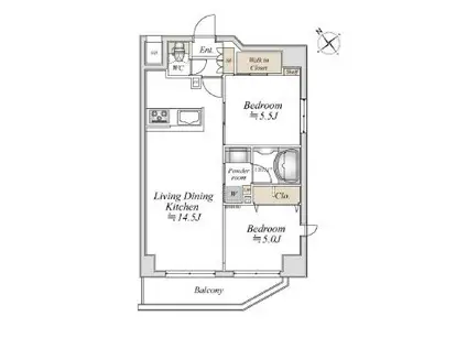 リアナアートパーク西葛西(2LDK/4階)の間取り写真