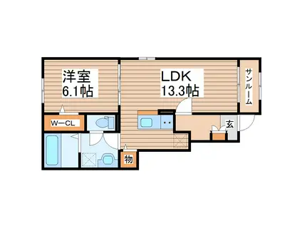 杜の風 人来田(1LDK/1階)の間取り写真