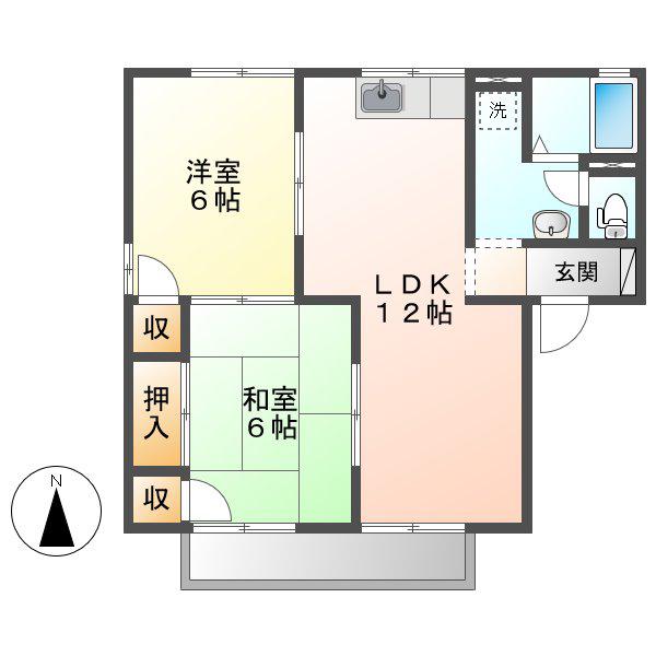グリーンハイツ A棟(2LDK/2階)の間取り写真