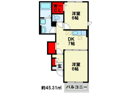 エール湯川B(2DK/1階)の間取り写真