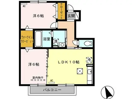 クレセント B棟(2LDK/1階)の間取り写真