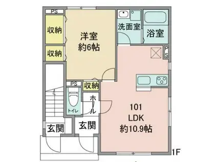 イーストアウル(1LDK/1階)の間取り写真