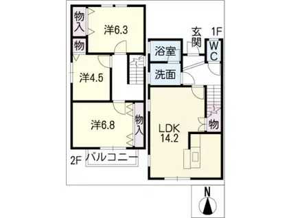 イングリッシュガーデンさき(3LDK/2階)の間取り写真