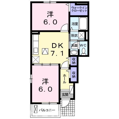 カーサ下五井(2DK/1階)の間取り写真