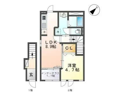 野村3丁目アパート(1LDK/2階)の間取り写真
