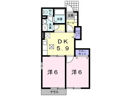 サンフローラ桃山(2DK/1階)の間取り写真