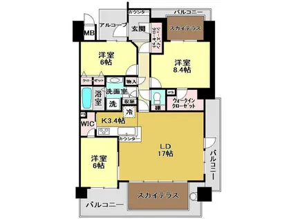 ロイヤルガーデン鷹匠公園(3LDK/2階)の間取り写真
