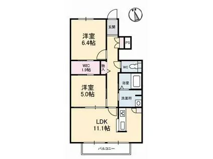 シャーメゾン愛花夢(2LDK/1階)の間取り写真