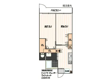 シャンボール大森(2K/6階)の間取り写真