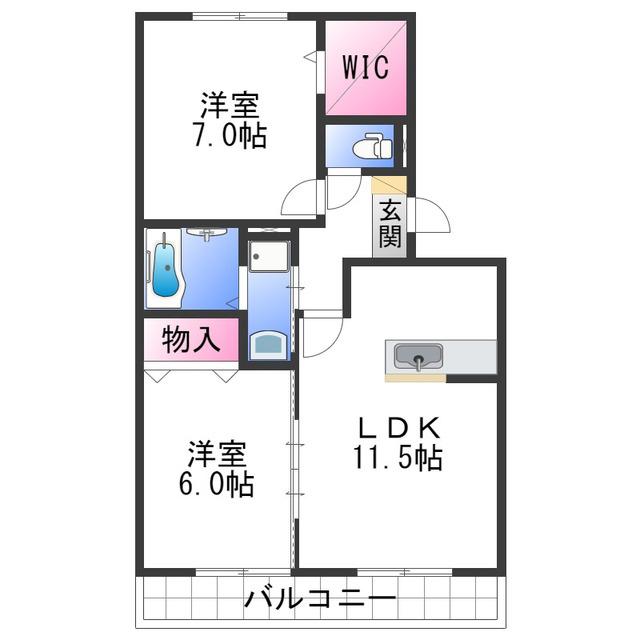 ファミリーメイト矢田B棟(2LDK/3階)の間取り写真