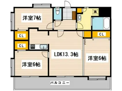 ニューリバー九工大駅前(3LDK/9階)の間取り写真