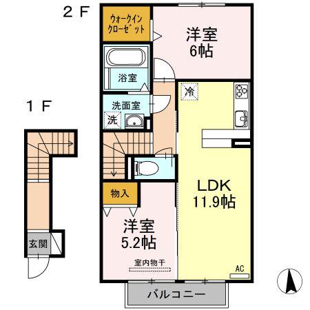 ラフィーネ・デュオII A棟(2LDK/2階)の間取り写真