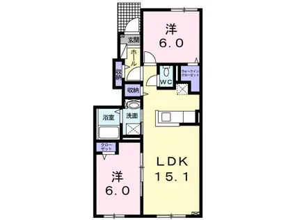 プラシードKV(2LDK/1階)の間取り写真