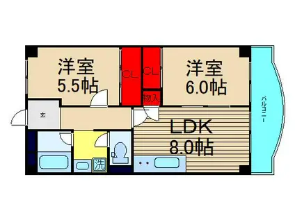 桜川パークマンション(2LDK/8階)の間取り写真