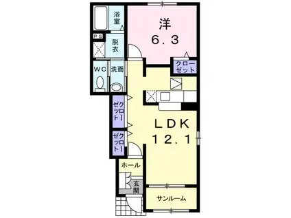 アタラクシアIV-B(1LDK/1階)の間取り写真