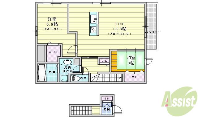 エレスチャルⅡ(2LDK/2階)の間取り写真