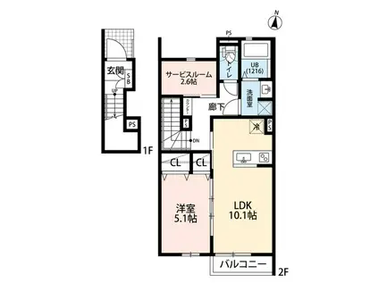デュラカーサ ドゥーエ(1SLDK/2階)の間取り写真