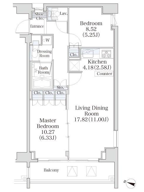 パークフラッツ市谷台町坂(2LDK/2階)の間取り写真