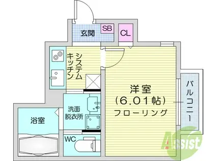 グランドール荒巻(1K/1階)の間取り写真
