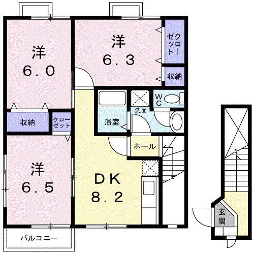 フルスナーエB(3DK/2階)の間取り写真